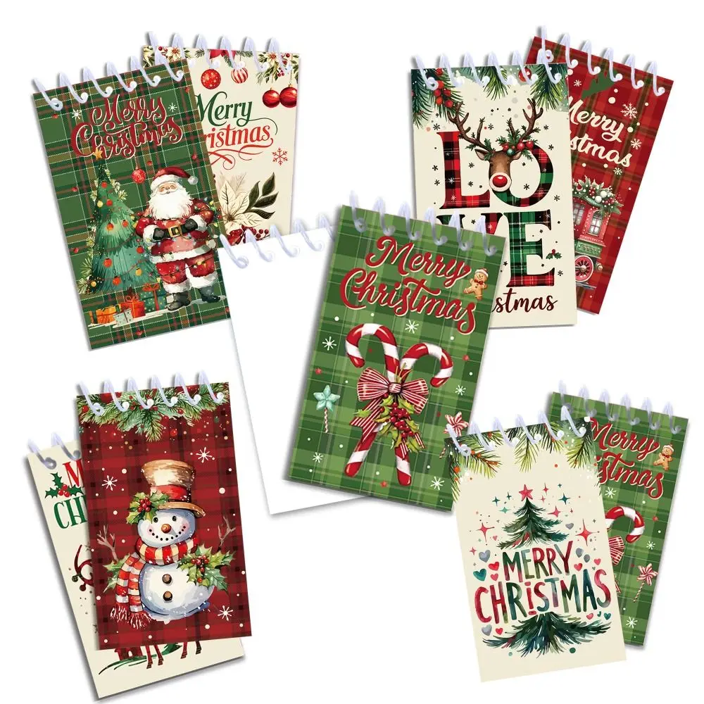 สมุดโน้ตแบบสันห่วงลายคริสต์มาส 8 เล่ม ขนาดมินิ ดีไซน์เกลียว หลายแบบ ลายซานตาคลอส ของขวัญปีใหม่