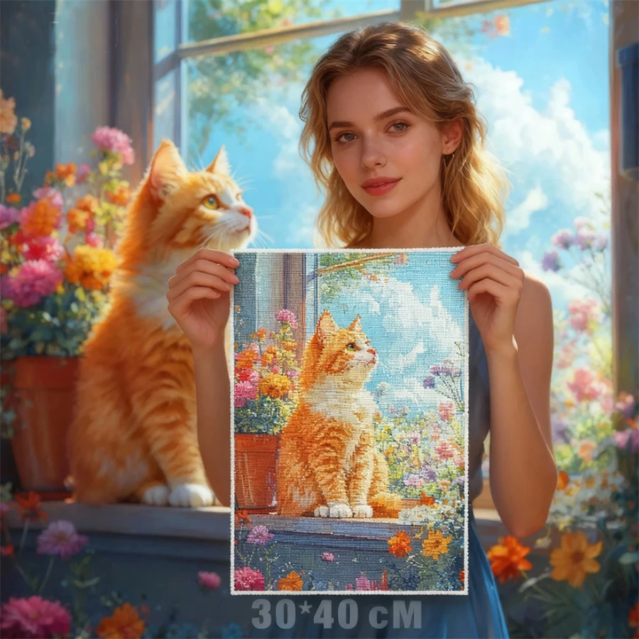 

2026New style Cat Printed Fabric Cross Stitch Embroidery Full Kit Craft Sewing Needlework Painting Promotions Room Decor Counted