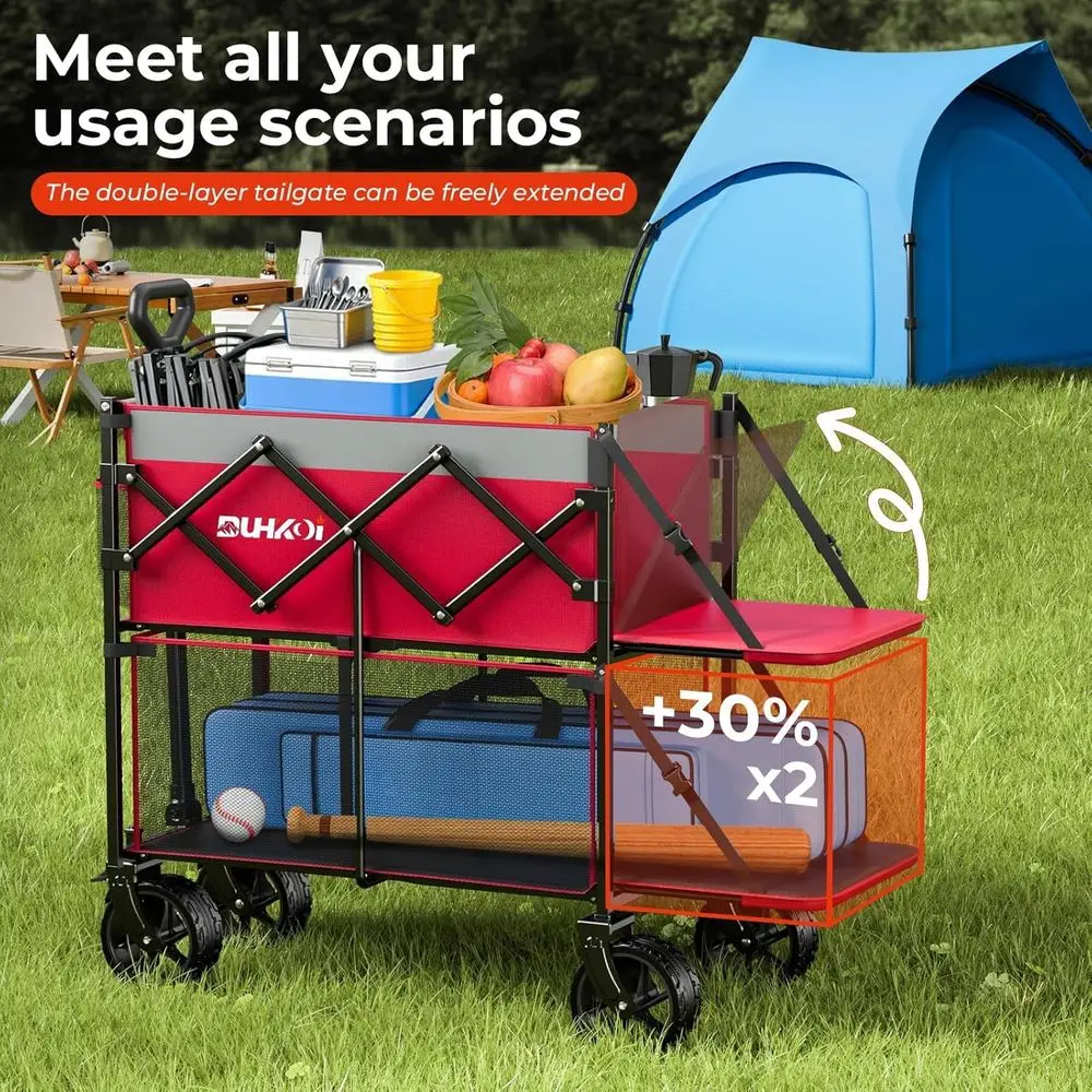 รถเข็นอเนกประสงค์พับได้ขนาดใหญ่ 320 ลิตร รับน้ำหนักได้ 400 ปอนด์ ล้อใหญ่สำหรับกิจกรรมกลางแจ้ง แคมป์ปิ้ง ซื้อของชำ - สีชมพูโรส