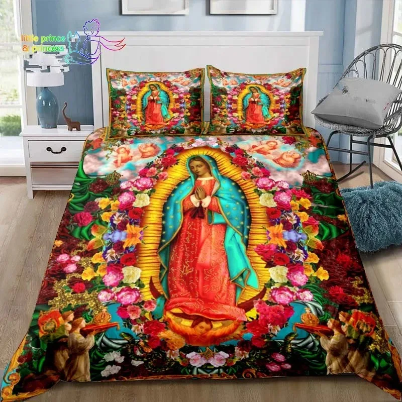 Virgin Mary Godress Blessing Bedding Set Single Twin Full Queen King Size Bed Set Adult Kid Bedroom Print Bedding Gift