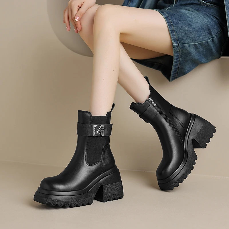 أحذية نسائية على الموضة جديدة لعام 2025 مصنوعة من جلد البقر الطبيعي 100% أحذية تشيلسي ذات نعل سميك أحذية رقص فاسق #6