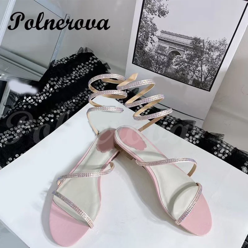 Luxury Crystal Ankle Strap Sandals for Women Bohemian Style Flat Heel Summer Beach Shoes Casual Sandals Roman Shoes Women