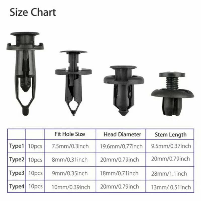 

Useful Fastener Clips Plastic Push-Type Pin Retainer Rivet Tool 4 Sizes Accessories Car Bumper Fender Trim Fitting