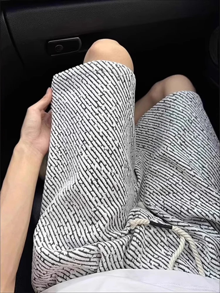 

Casual Knitted Men's ort Pants Summer American Zebra Pattern Spor Couple Leisure Five-Point Mid-Pants Breathable Straight...