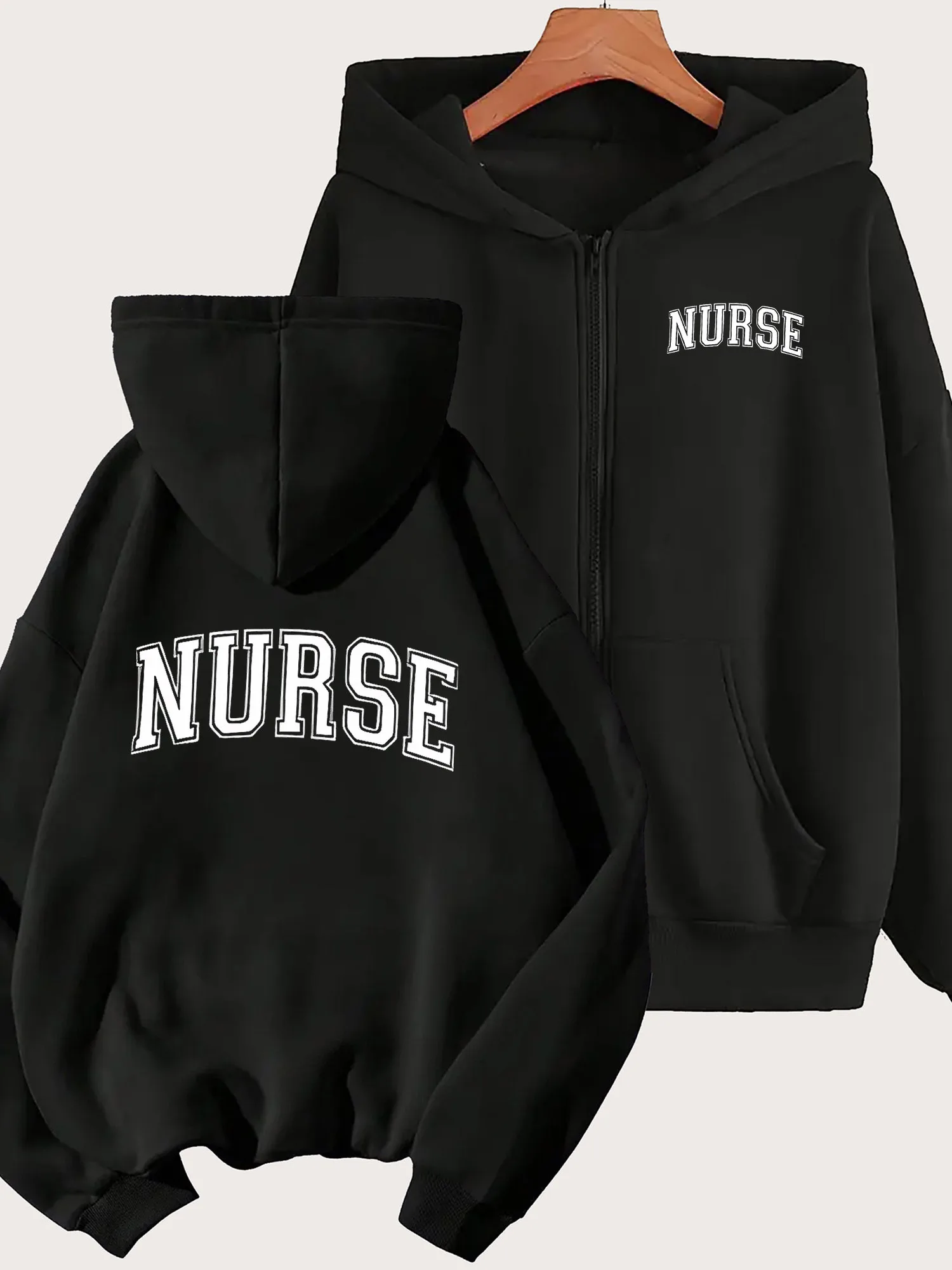 Women'S Letter Nurse Cartoon Pattern Sweatshirt Women's Zipper Hoodies Fleece Jacket Hoody Sweatshirt Pullover Coat All-Season