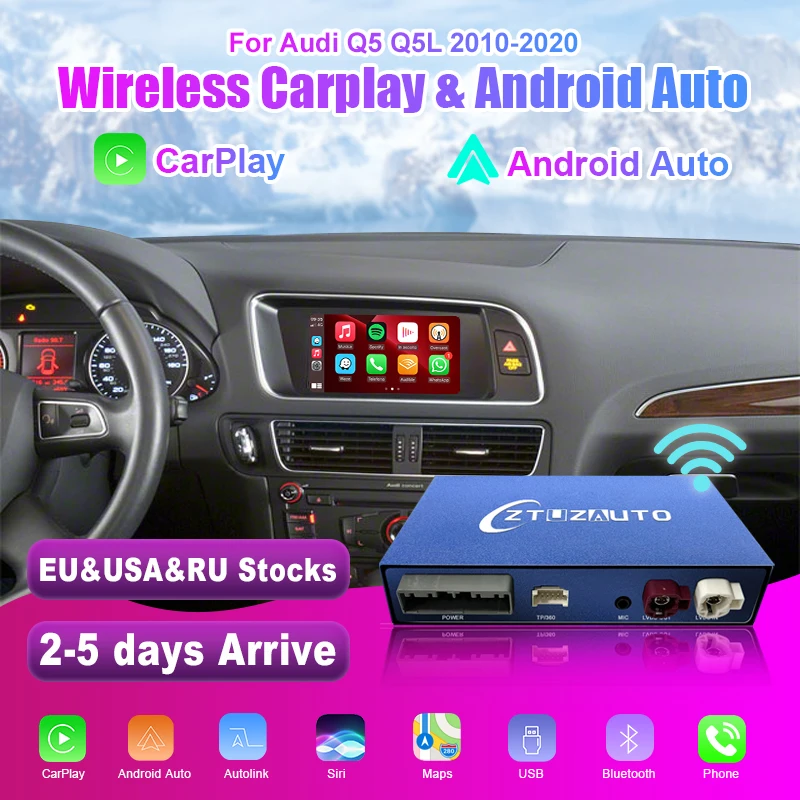 

Wireless Apple CarPlay Android Auto Interface for Audi Q5 Q5L 2010-2020, with Mirror Link AirPlay Navigation Car Play Functions