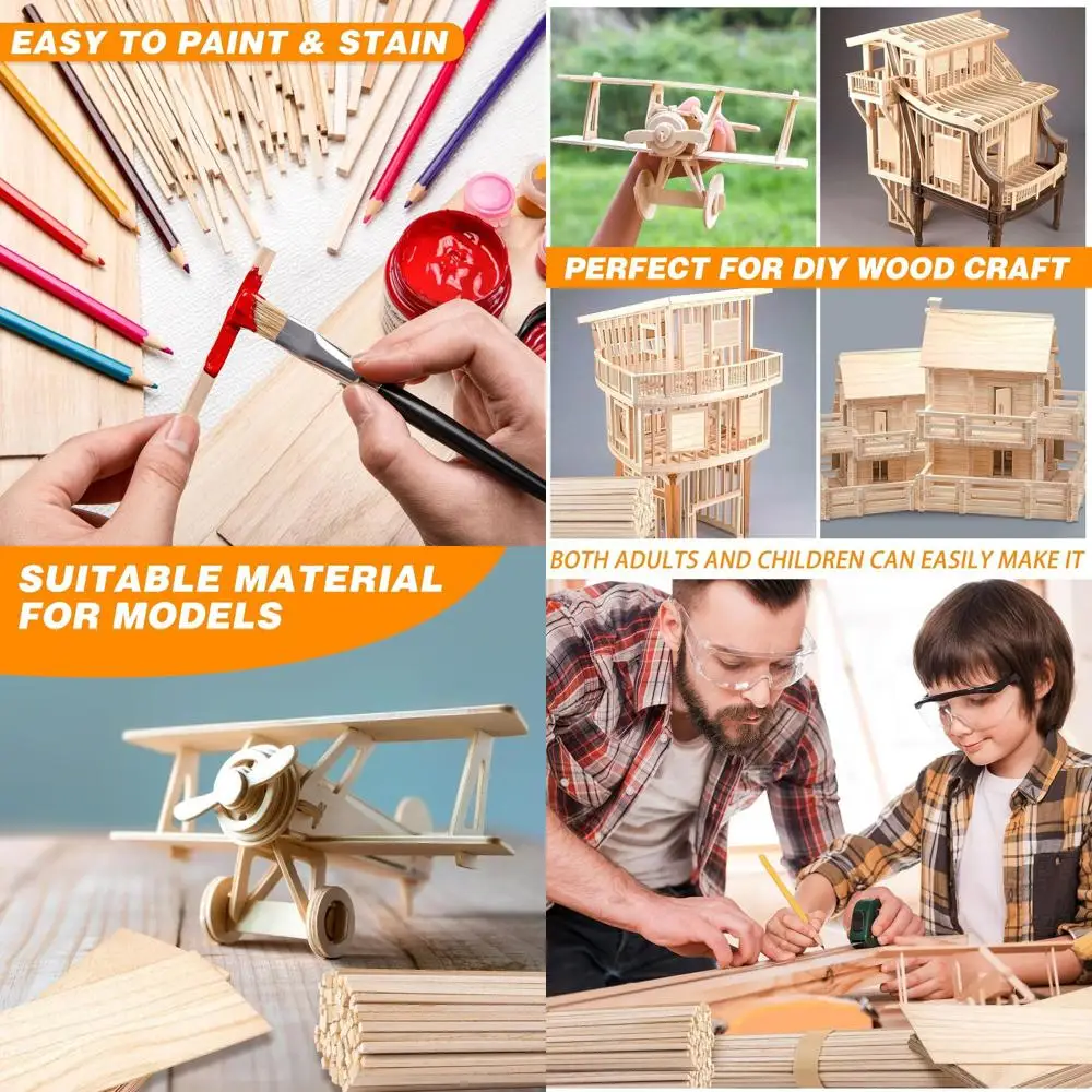 

180Pcs Balsa Wood Sticks, Hardwood Square Dowels 1/8, 4/25, 3/16, 1/4 x 10 Inch, Thin Uninished Balsa Wood Sheets 4 x 10 Inch, U