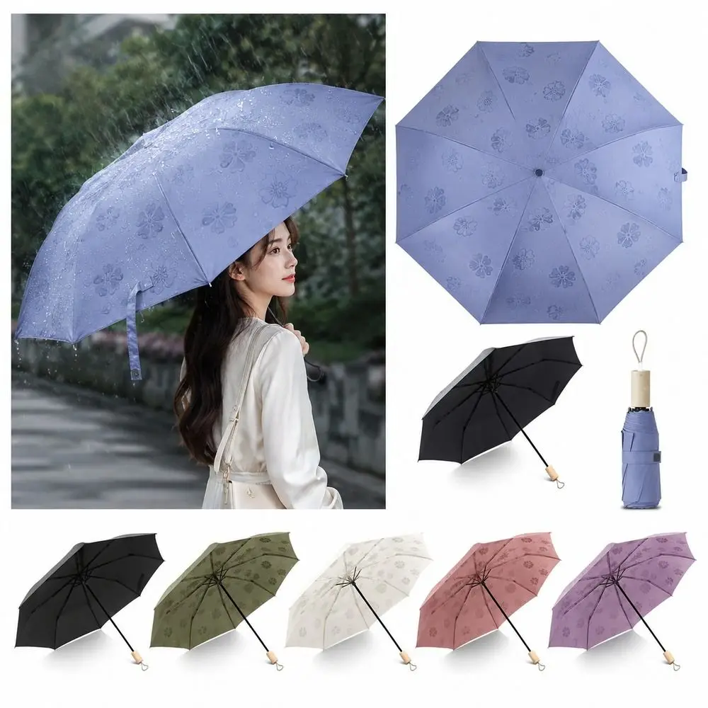 Water Reactive Floral Pattern Folding Umbrella Thickened Construction Compact Automatic Umbrella Windproof Portable