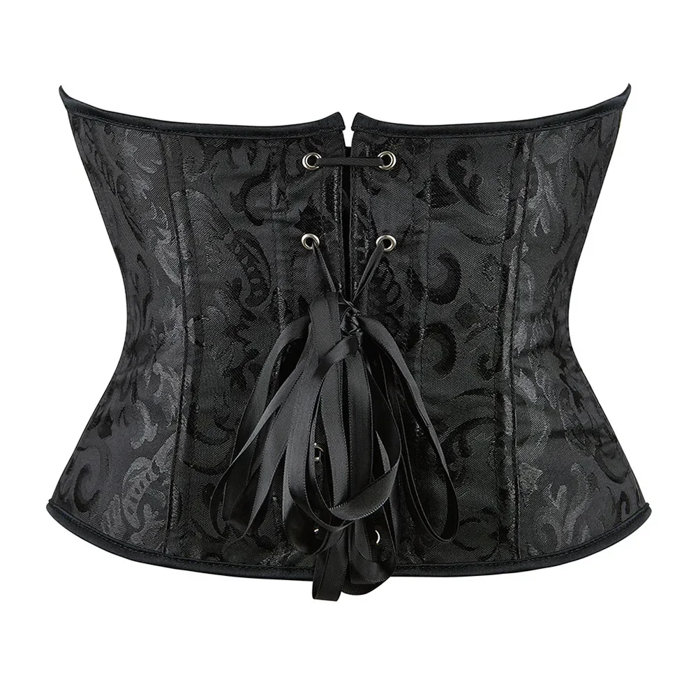 Corsets and Bustiers for Women Top Crop Sexy Corselet Satin Overbust Brocade Vintage Plus Size Black