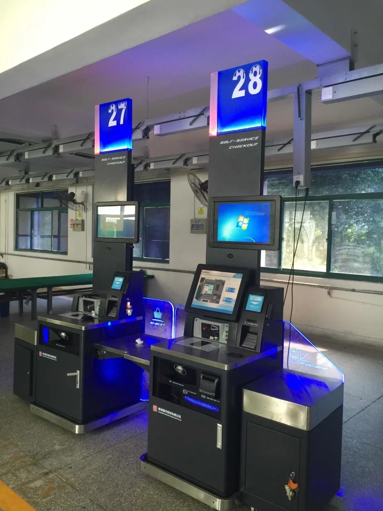 قارئ الماسح الضوئي الطابعة متقبل النقد سوبر ماركت الخدمة الذاتية دفع آلة الخروج كشك بطاقة آلة POS