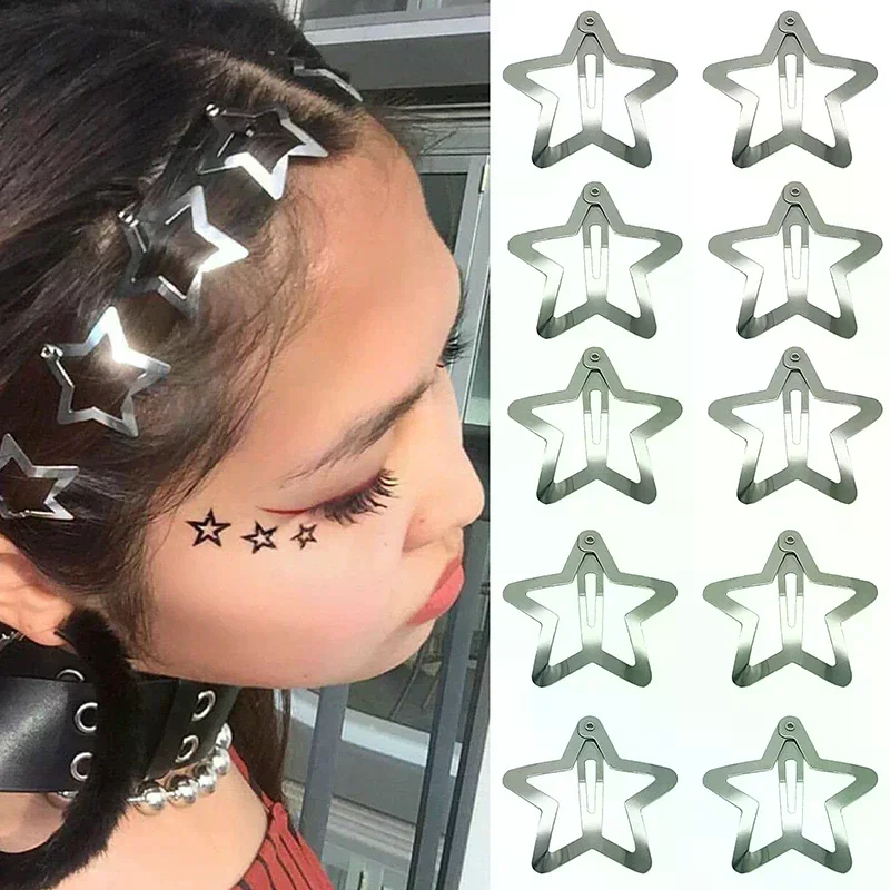 

10pcs Star Hair Clips Snap Hair Barrettes Non Slip Five Pointed Star Hair Accessories for Girls Women Y2K Metal Hair Clips