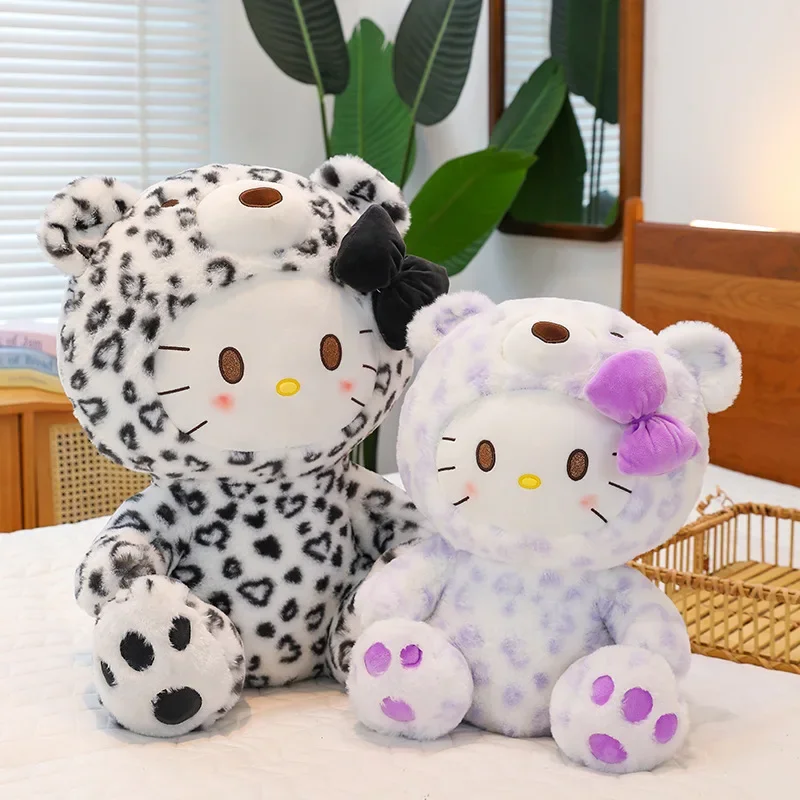 Hallo Kitty Stoffpuppen Spielzeug Kawaii Leopardenmuster Katzenpuppen Plüsch Weiche Kuscheltiere Puppe Plüschkissen Weihnachtsgeschenk Dekor