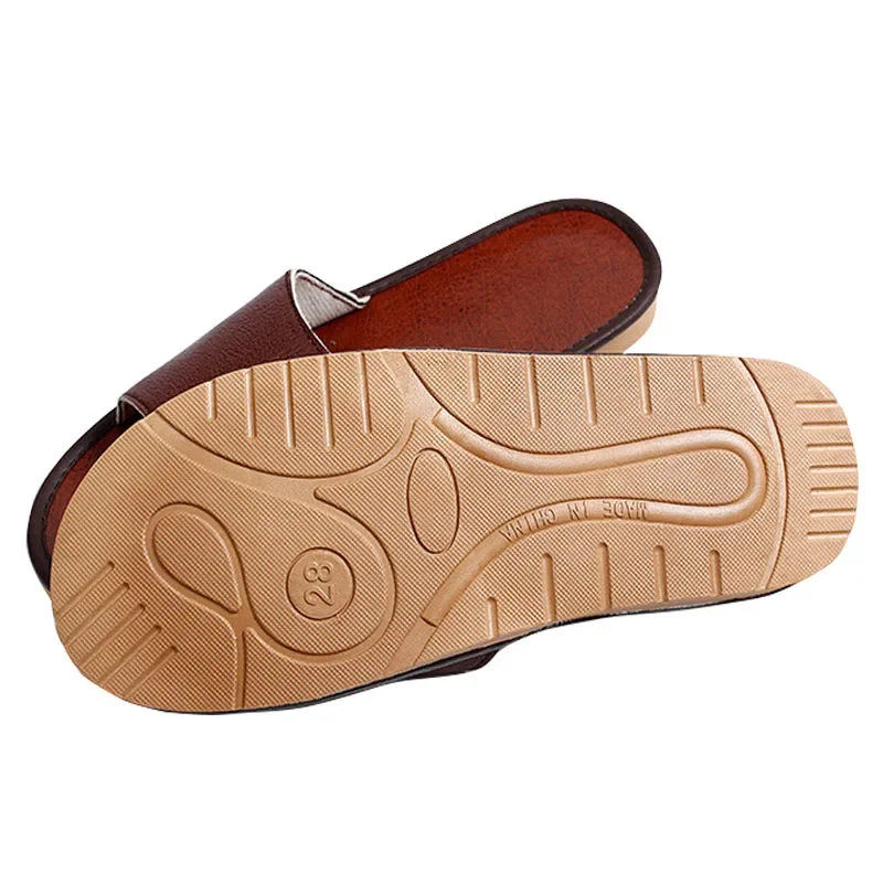 Summer Slippers Men Genuine Cow Leather Home Man Indoor House for Men's Slippers Women Slipper Luxury Soft Flats Shoes