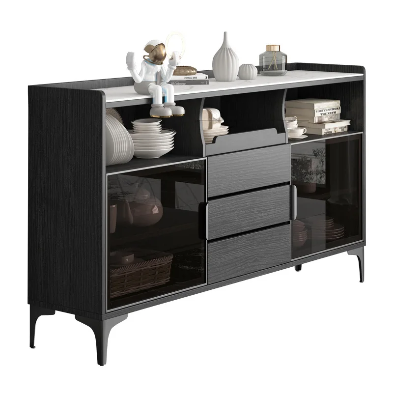 

French retro rock slab solid wood dining side cabinet wine cabinet light luxury tea cabinet