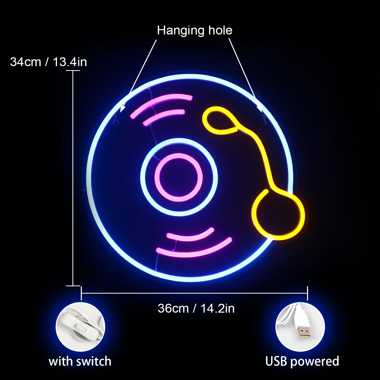 CD Record Neon Sign Recording Studio Glowing Wall Decor Bar Party Club Music Gamer Bedroom Decor Neon Light Music Lover Neon