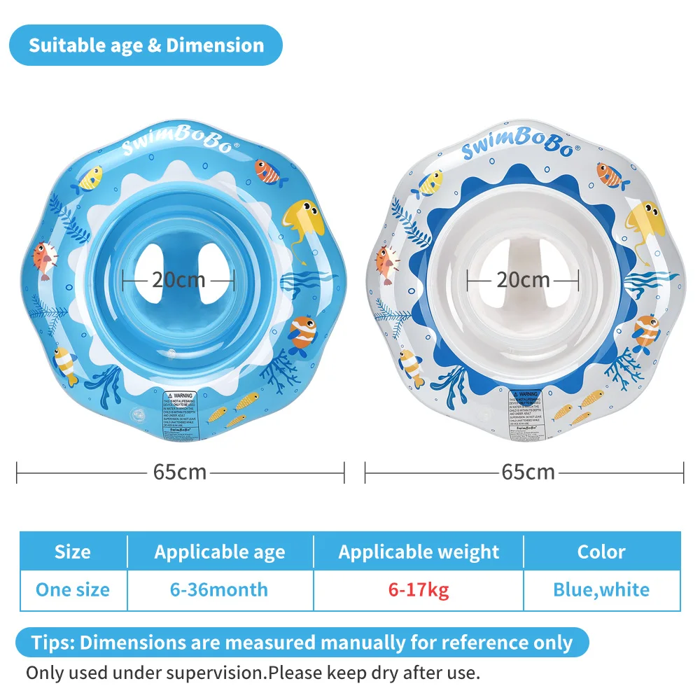 Swimbobo Cooler aufblasbarer Schwimmsitzring, Wasserspielzeug für Kinder, PVC, weiße Kinder, schwimmt für den Sommer, tragbarer blauer Ozean-Baby-Schwimmring