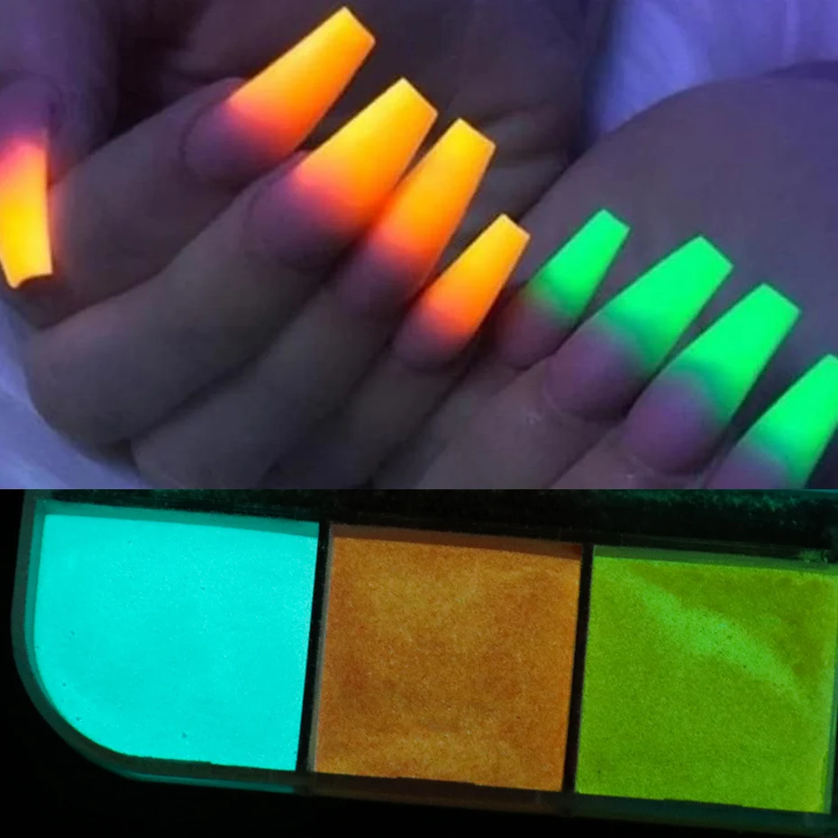 Nails Glitter blask w ciemne światło Neon Pigment pył fluorescencyjny zielony niebieski jasny lakier do paznokci cekiny proszki akcesoria BEYS