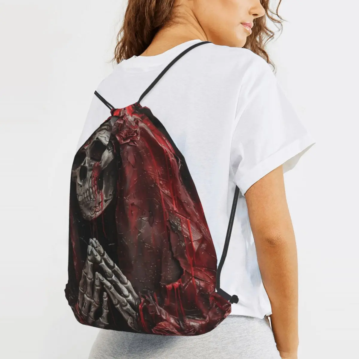 Santa Muerte Saint Death Goth Mexican Muertos Skull Backpacks Casual Drawstring Bundle Pocket Sports Bag Book Bags for Man Woman