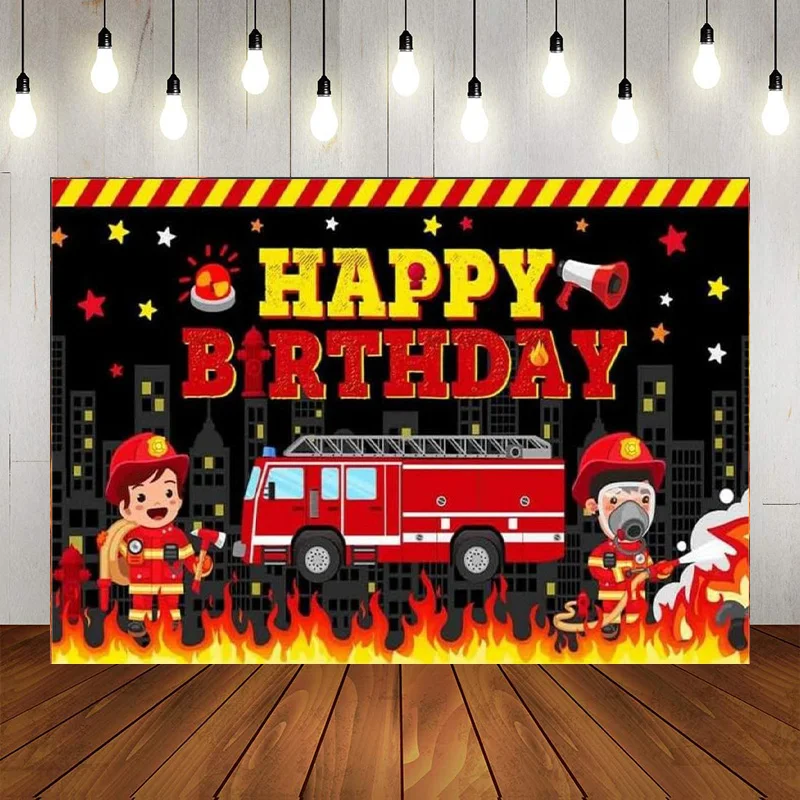 Firetruck Birthday Backdrop Fireman Firefighter Photography Background Banner Party Decorations Photo