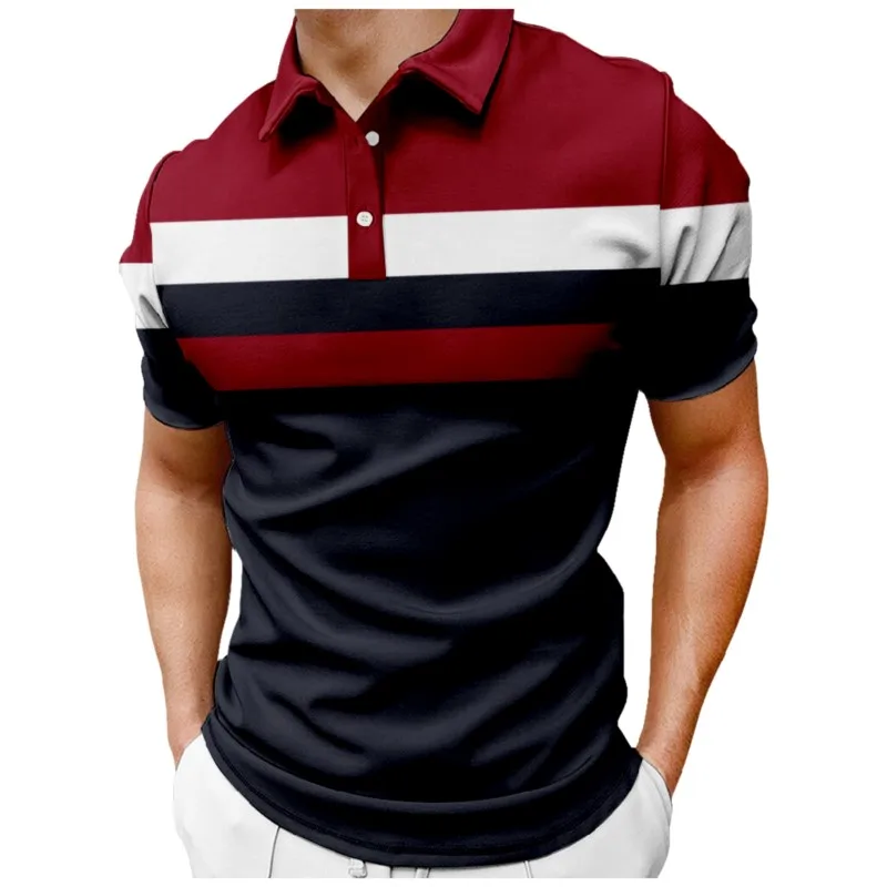 Men's Polo Shirt Button Up Polos Casual Holiday Lapel Short Sleeve Fashion Basic Red Black Color Block Regular Fit Polo Shirt