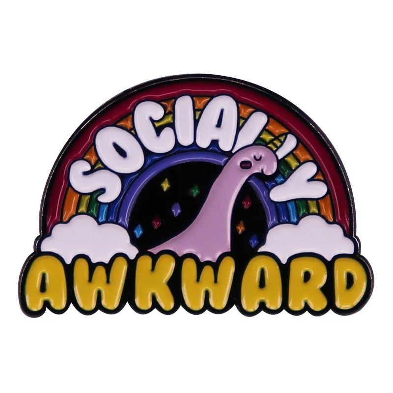 Social Embarrassment Enamel Pin Cute Rainbow and Dinosaur Badge