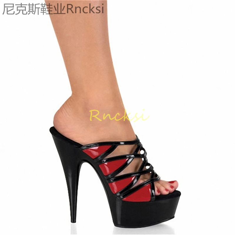 15cm Fish-billed high-heeled shoes women wear fashionable women's stiletto platform thick-soled sandals in summer.