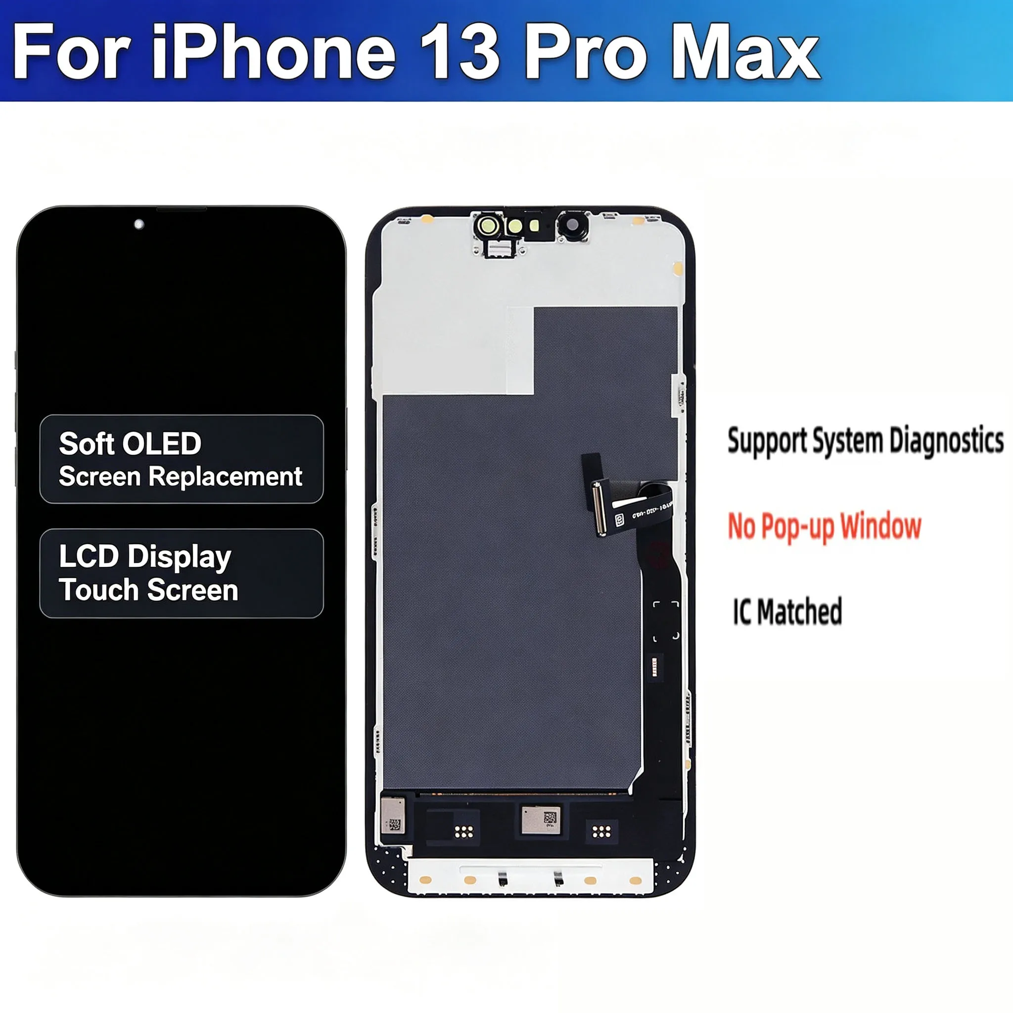 For iPhone 13 Pro Max Soft OLED Screen Replacement LCD Display Touch Digitizer Assembly Support System Diagnostics