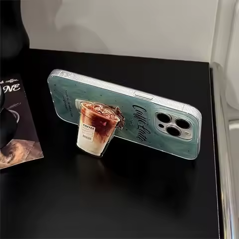Coffee Latte Grip Tok Holder Dazzle Lustre Lining Phone Case for Samsung Galaxy S24 Ultra S25 S23 S22 Plus S21 S20 FE A30S A51