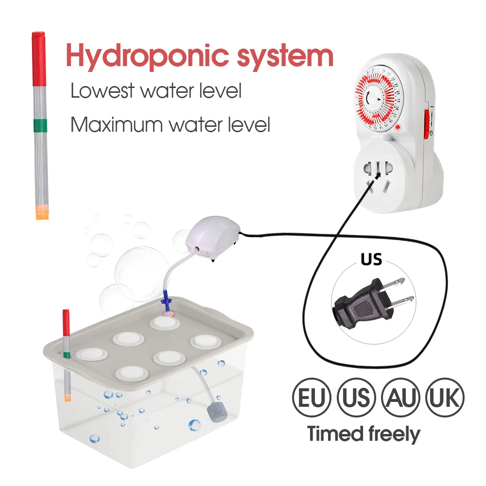 6-Hole 5L Soilless Hydroponics Growing System 24 Hours Timing Controller Oxygen Pump Nutrient Solution Nursery Sponge Grow Kits