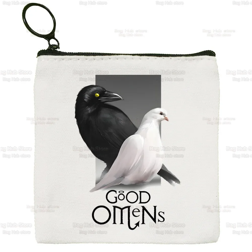 Good Omens Canvas Coin Purse Custom Coin Purse Crowley Ineffable David Key Case Simple Small Cloth Bag New Creative Coin Purse