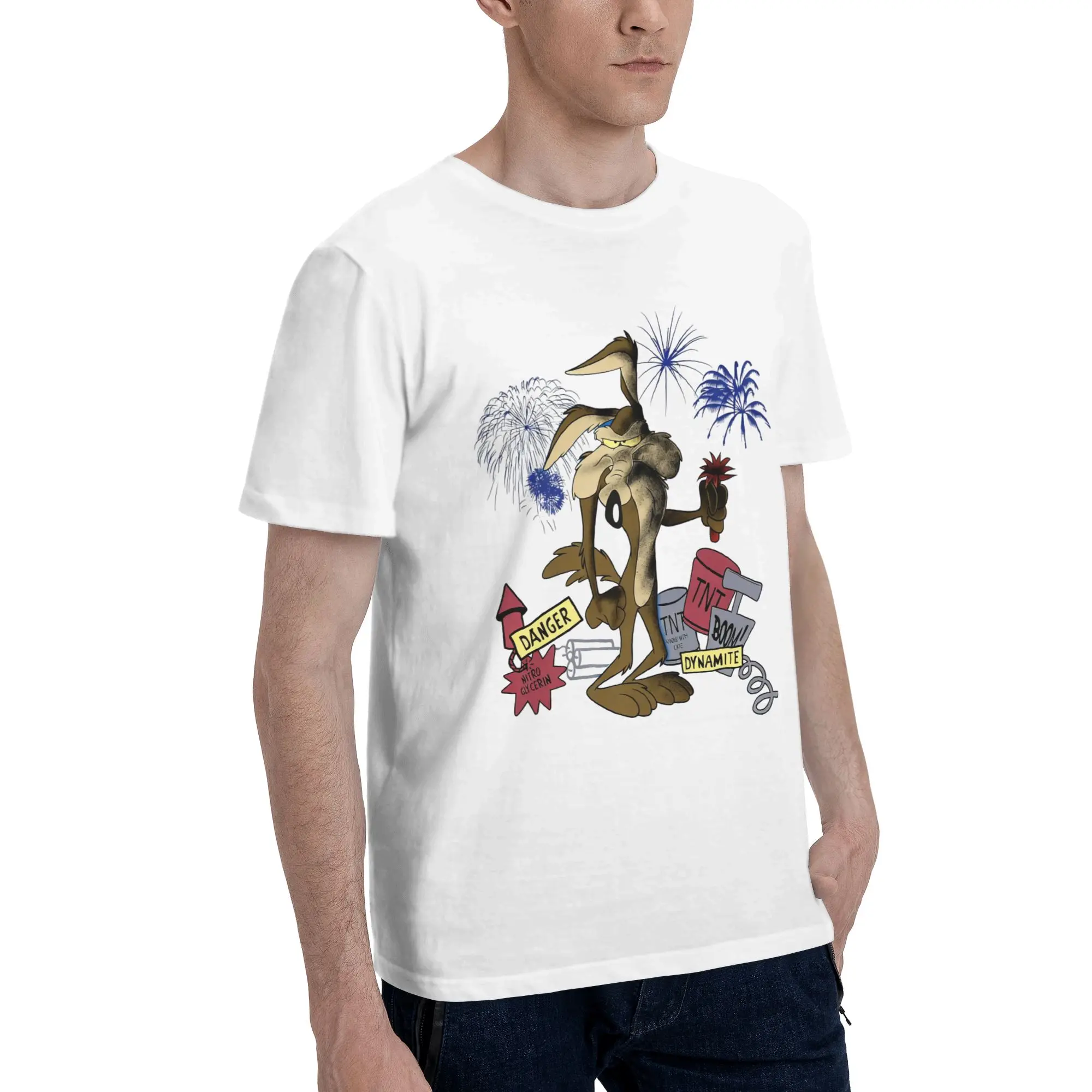 Lustiges Cartoon Wile E. Coyote T-Shirt für Männer, reine Baumwolle, T-Shirts, Sommer-Stil, kurzärmeliges T-Shirt, lockere Passform, Kleidung, Geschenk