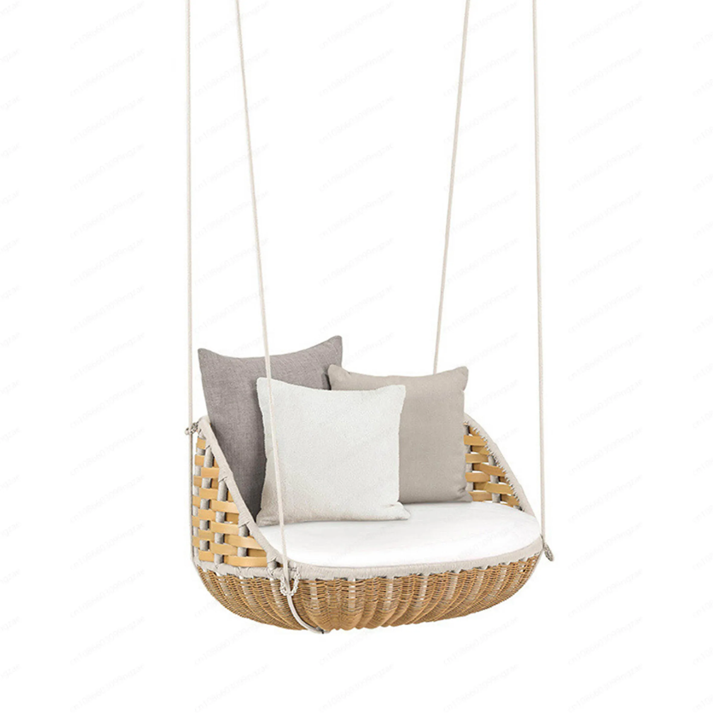 Round fringed cotton sling beige hammock indoor swing chair, hanging design garden furniture swing chair