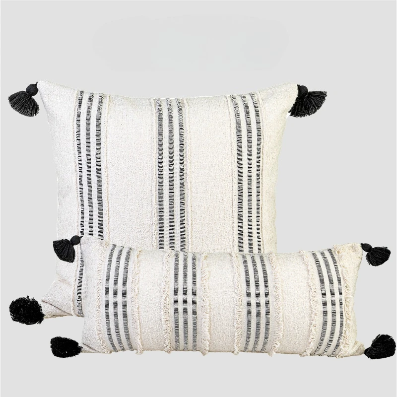 

Наволочка для декоративной подушки 30x50/50x50 см, бежевая, с бахромой и тиснением, для дома и отеля