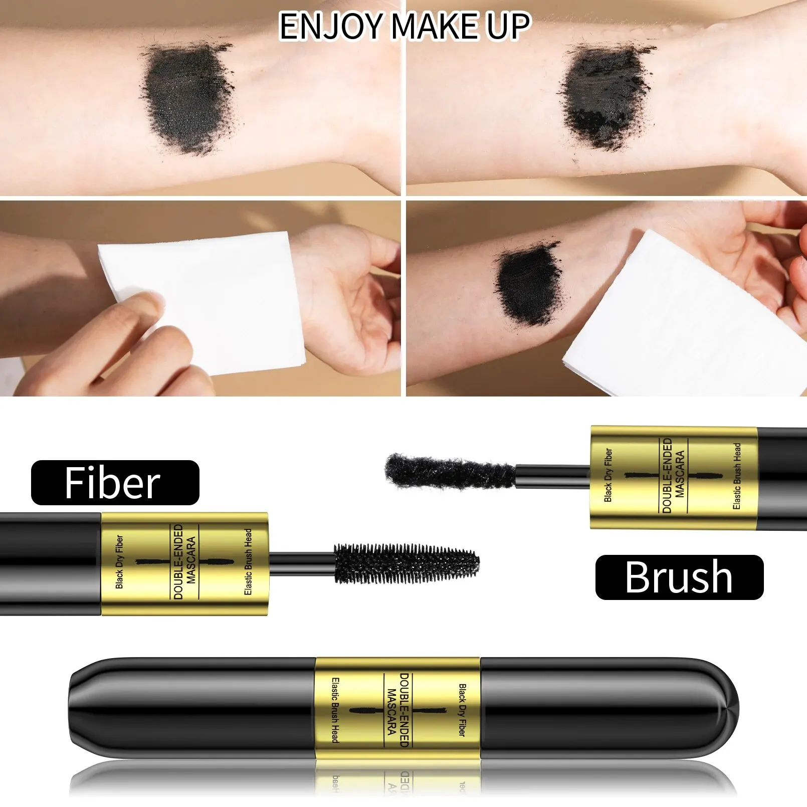 Double-ended 3D Mascara Waterproof Thick Long Lasting Lash Black Eyelashes Silk Fiber Lengthening Extension Volume Makeup