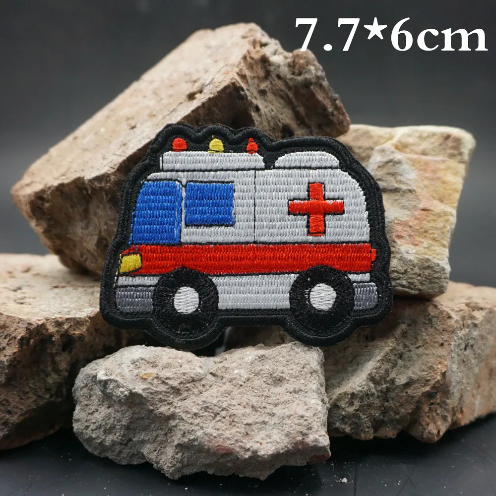 ambulance Embroidered Patches Applique Sewing Label punk biker Band Rock Clothes Badges with hook backing or sew on