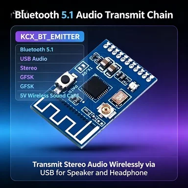 Bluetooth 5.1 Audio Transmitter Module KCX_BT_EMITTER, USB Sound Card Integrated Wireless Stereo 5V for PC TV