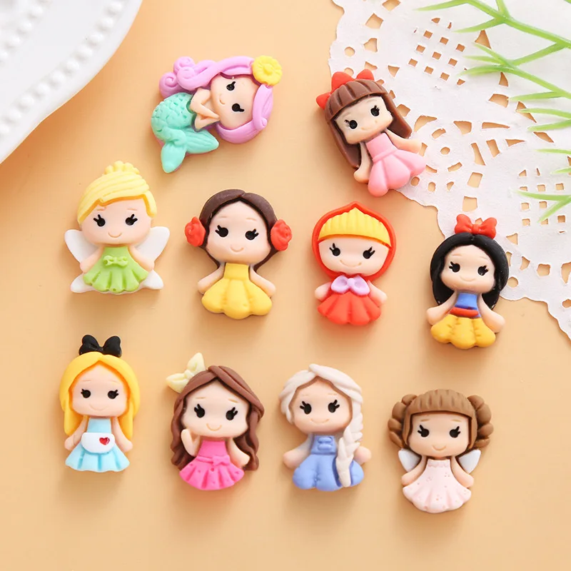 10Pcs New Cute Resin Mini Cartoon Princess Flat Back Scrapbook Kawaii DIY Home Furnishing Embellishments Hairpin Accessories