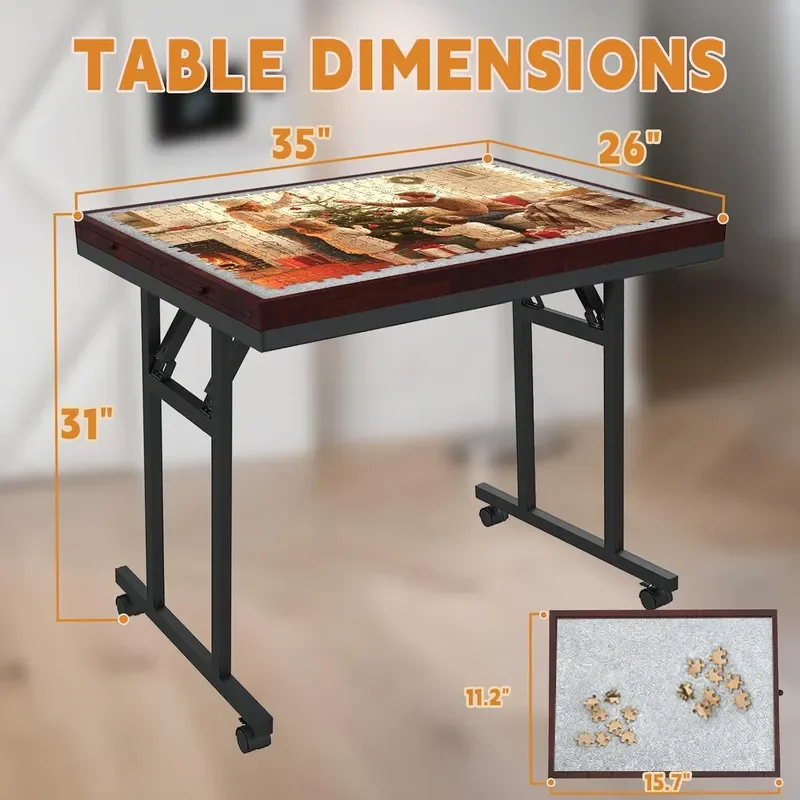 Folding Jigsaw Puzzle Table 1500 Pcs with 5 Angles Drawers Cover Wheels