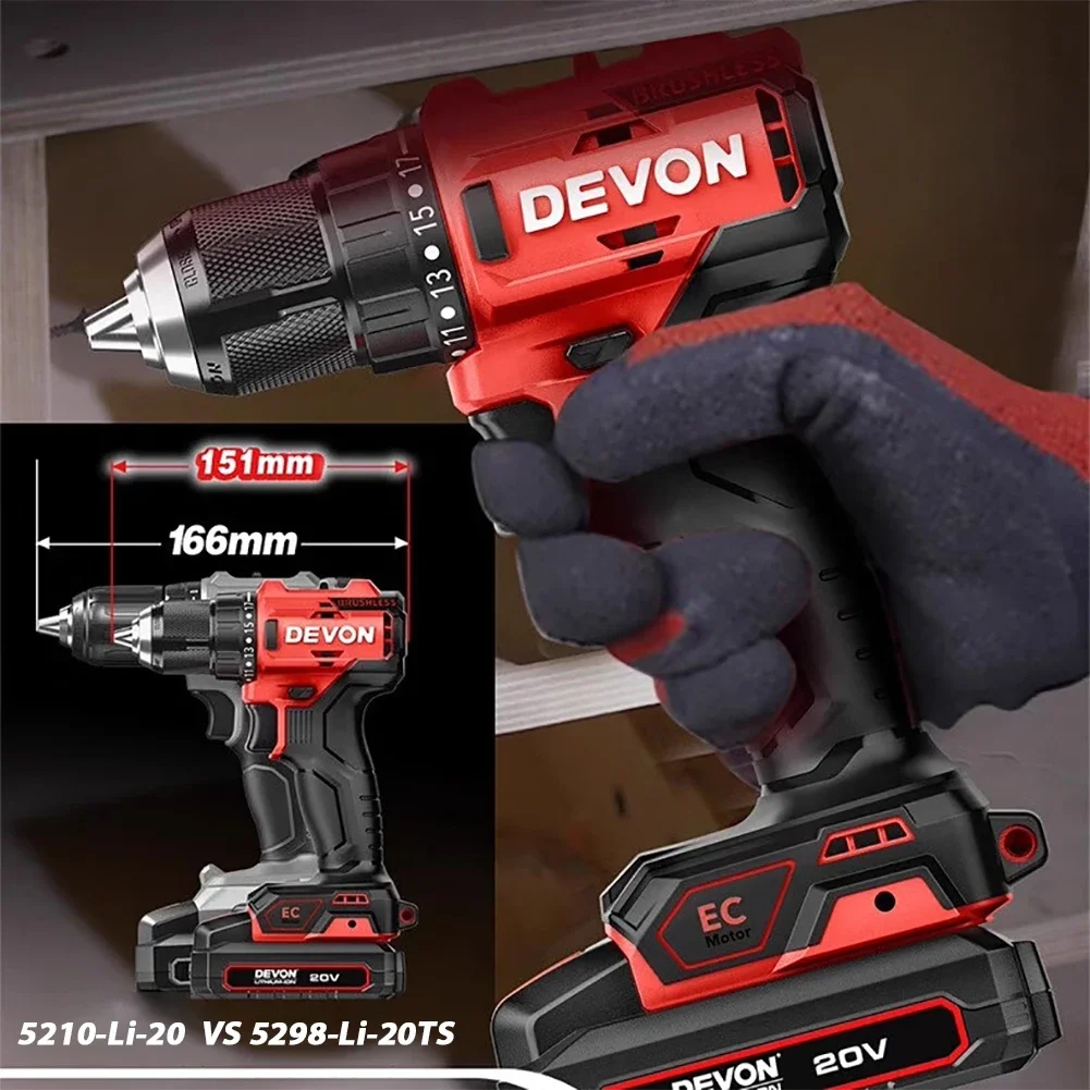 DEVON 5211 Cordless Electric Drill Max 500Nm 1800rpm Imapct 28800ipm 2 Speed Adjustable Universal 20V Flex Battery