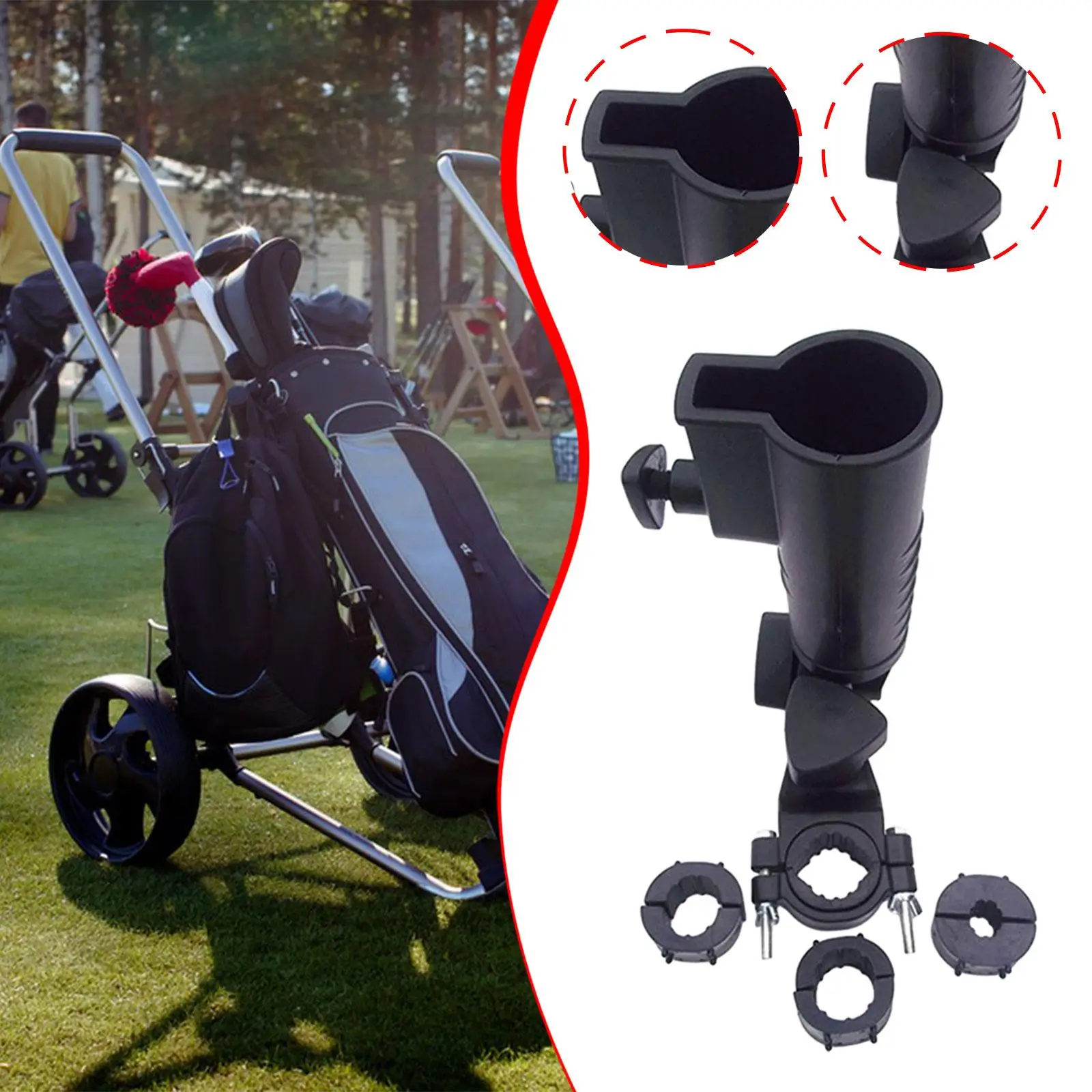 Golf Push Cart Umbrella Holder, Mount, Golf Trolley Umbrella Stand, Trolley Attachment Golfing Accessories Base Holder