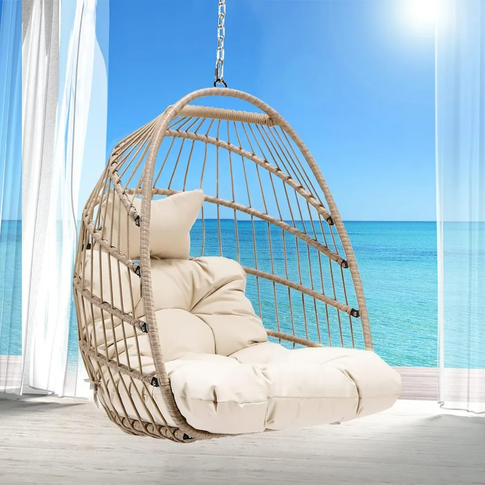 

Swing Egg Chair without Stand Foldable Hammock Woven PE Rattan Hanging Basket Chair for Outdoor indoor Patio Balcony Garden