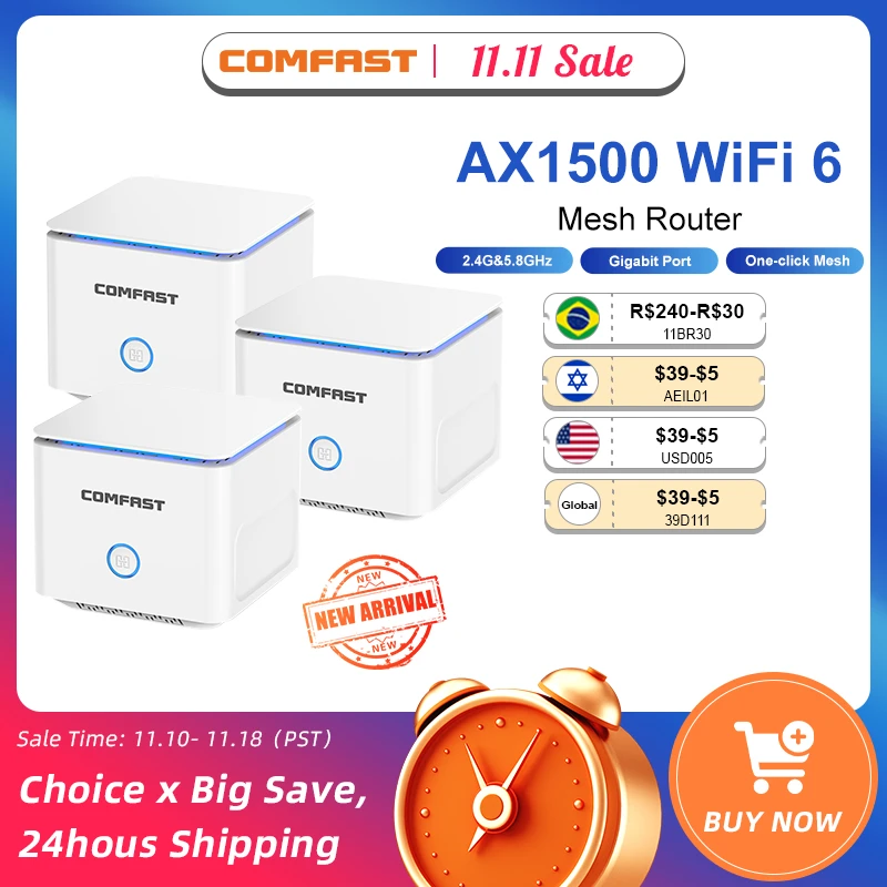 

Comfast AX1500 Mesh WiFi 6 Router Gigabit Wireless Router 1500Mbps 2.4G&5.8GHz Dual Band WiFi6 Router WPA3 Whole House Coverage