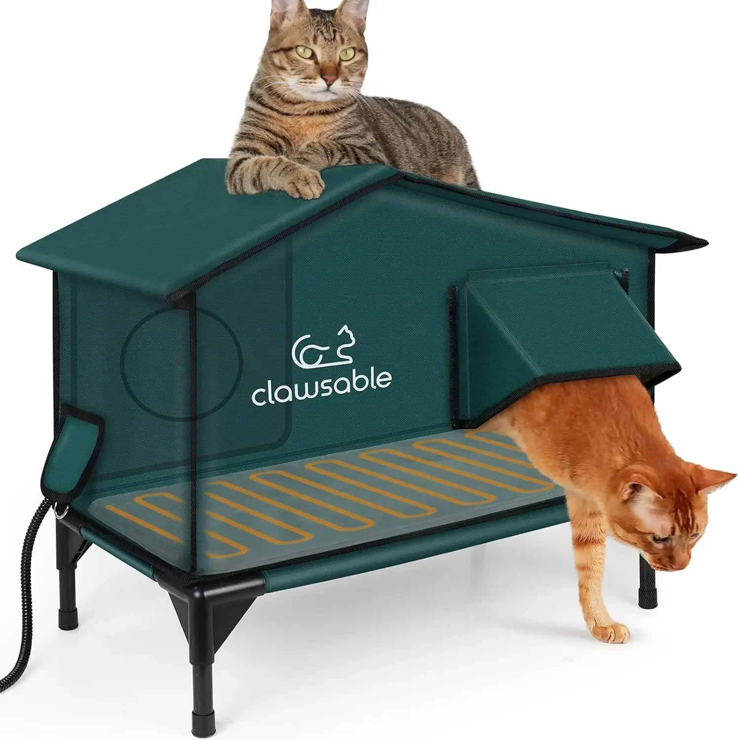 Premium Heated Cat House for Outside Winter, 100% Weatherproof, Safe Escape Door, Insulated Outdoor Cat House Shelter