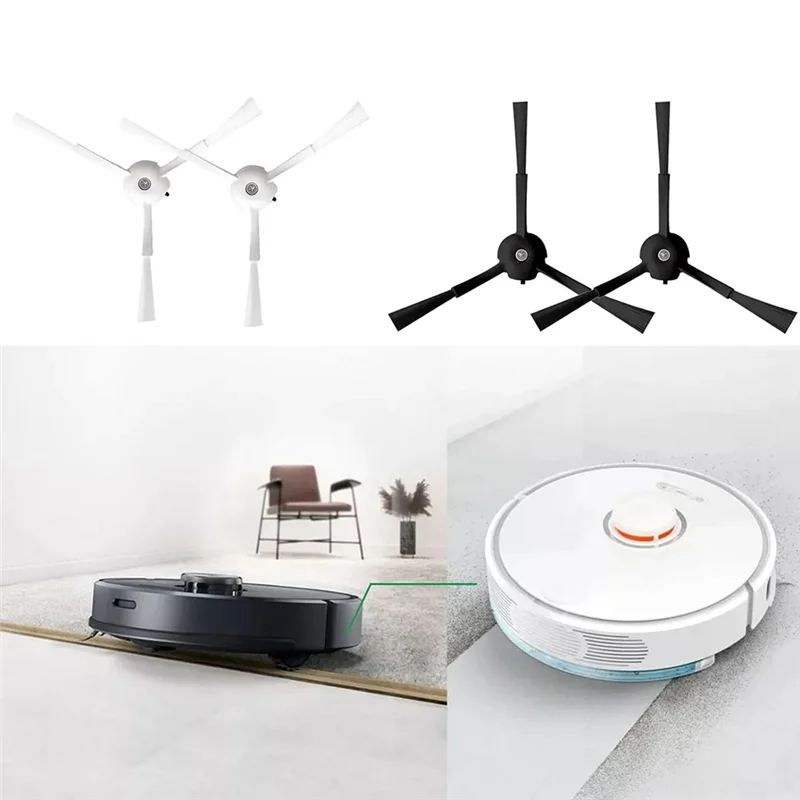 A59E-8Pcs ملحقات الفرشاة الجانبية لقطع غيار المكنسة الكهربائية Roborock Q Revo /P10، فرشاة جانبية باللونين الأبيض والأسود
