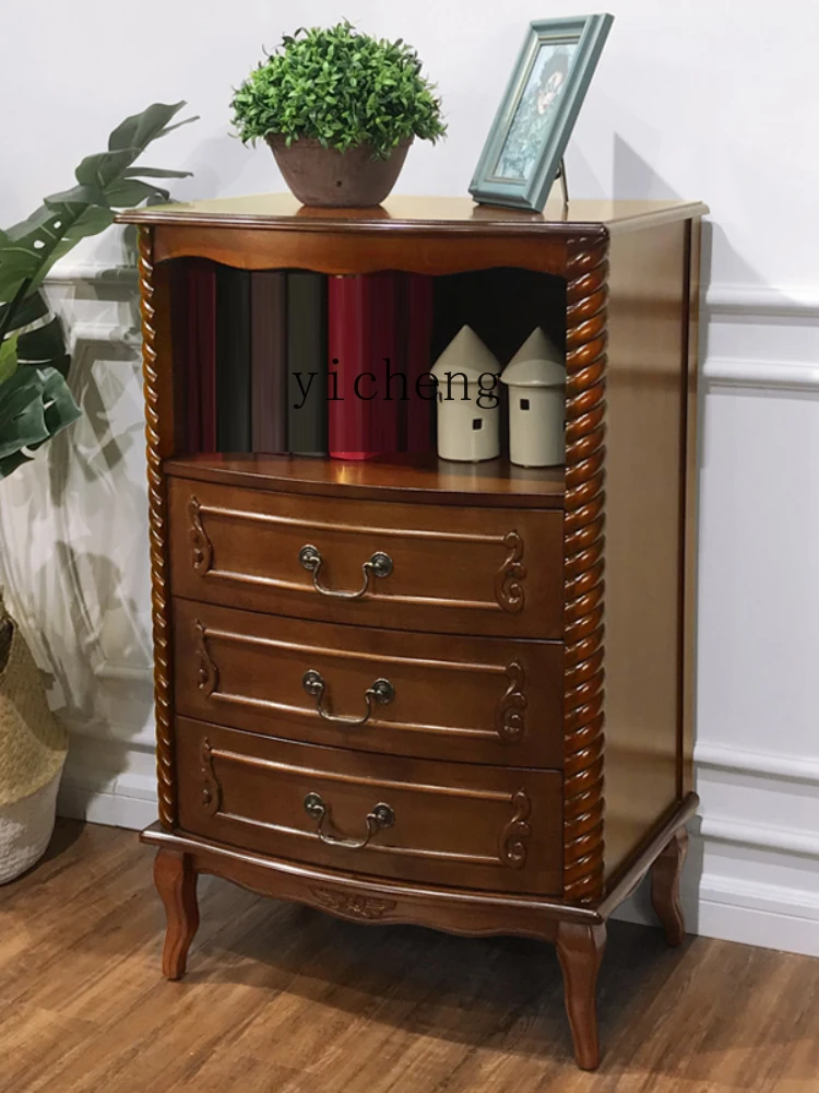 ZC Retro Chest of Drawers Clothes Closet Locker Bedroom Solid Wood Small Chest of Drawers Five-Bucket Cabinet