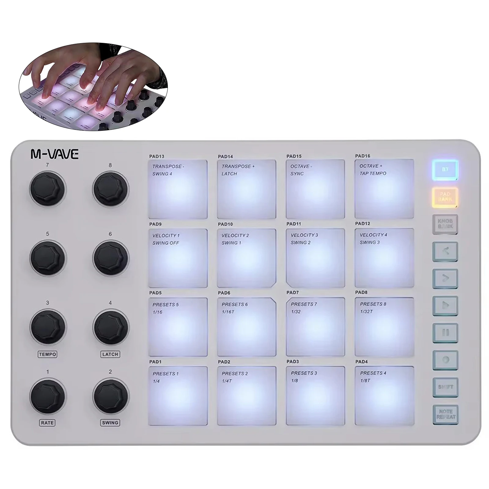 M-VAVE SMC-PAD MIDI Controller Keyboard BT Strike Pads RGB Backlight MIDI Connection Low Latency 3.5mm Output Interface Pad RGB