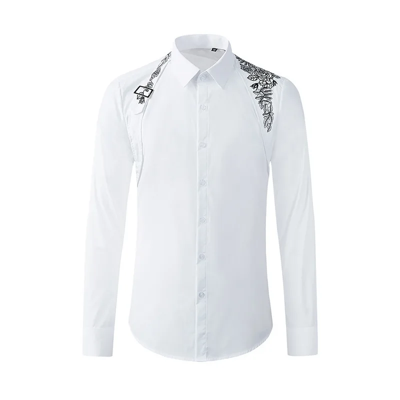 IEFB Metal Buckle Ribbon Over Shoulder High Quality Embroidery Men\'s Long Sleeve White Shirt Single Breasted Tops 2023 New Y5560