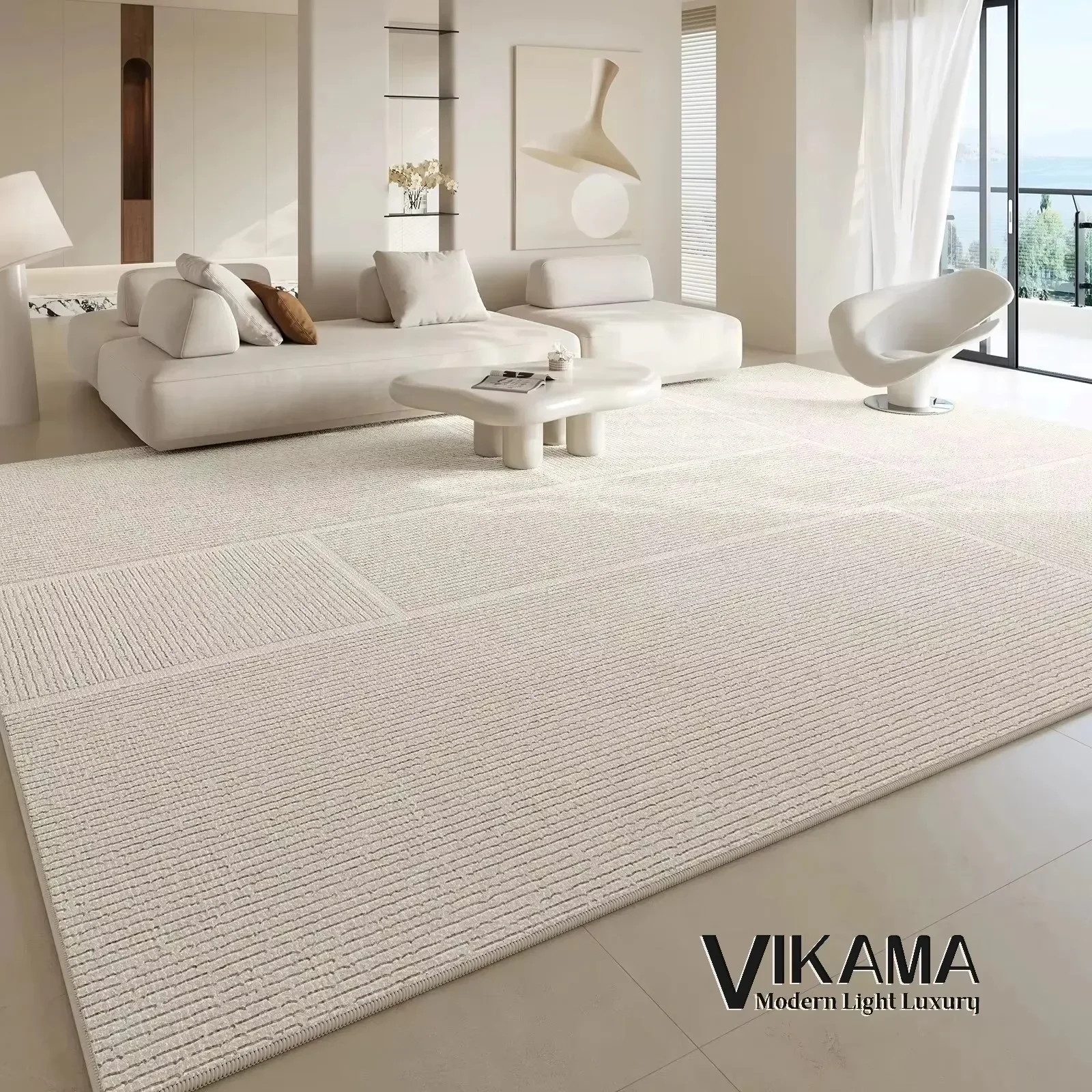 VIKAMA Tapijt Woonkamer Licht Luxe Deluxe Crème Wabi-Sabi Thuis Slaapkamer Bed Absorberende Vuilafstotende Mat Woondecoratie - afbeelding 1