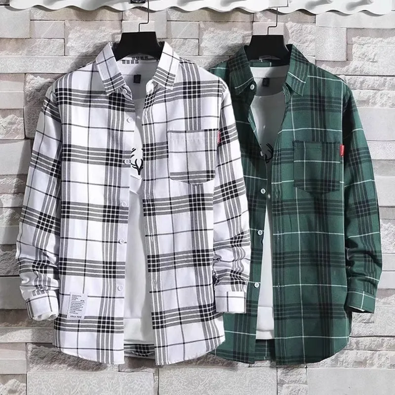 Loose Fit Men's Long Sleeve Plaid Shirt Workwear Style Casual Shirt Button Placket Regular Length Summer Season Fashion