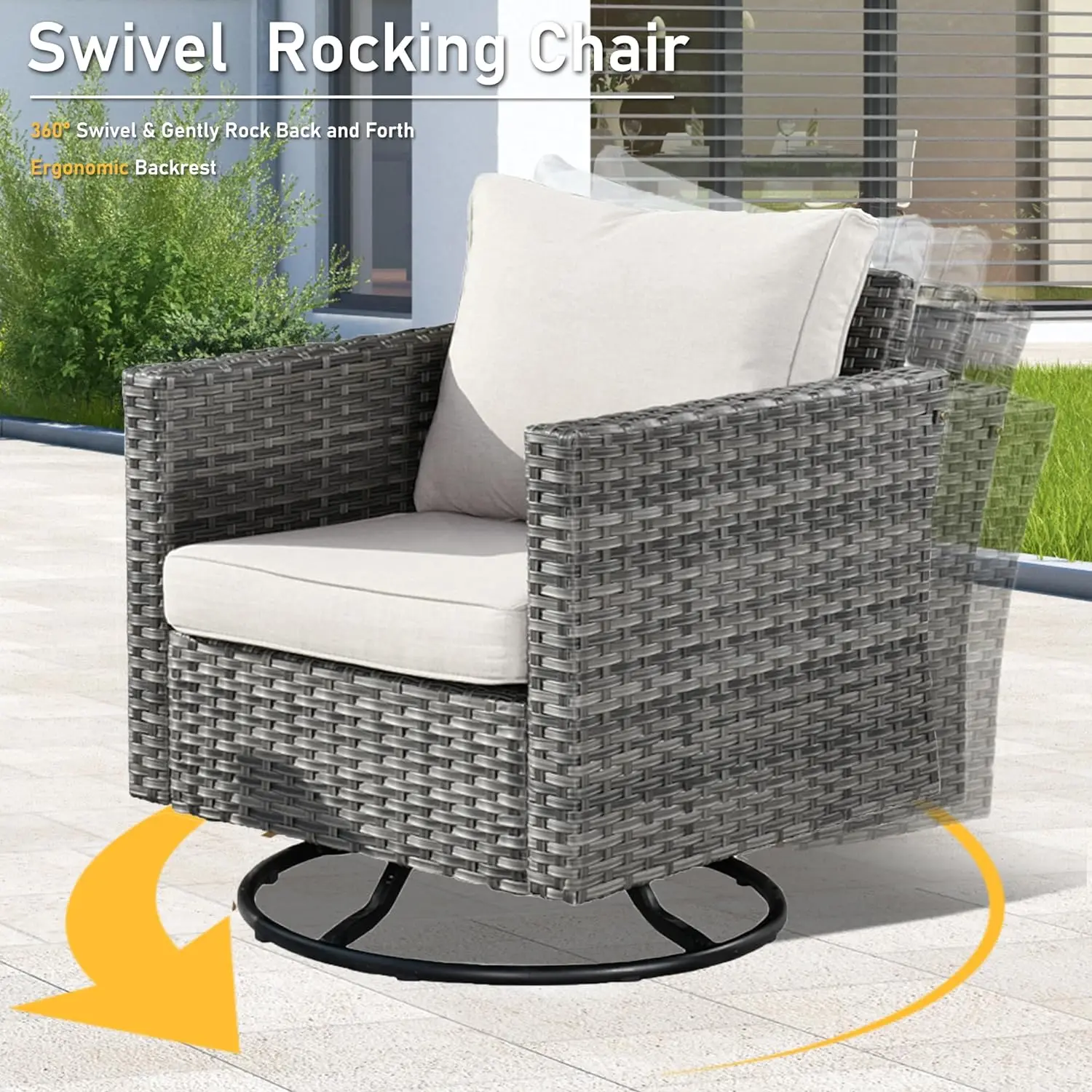 Wicker Terrace Conversation Set, 6-Piece Outdoor Furniture Set with Swivel Chair, Side Table, Beige